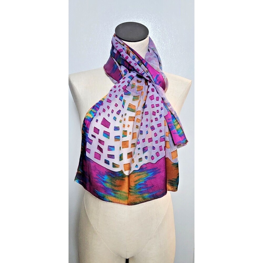 Amtal Rectangular Scarf Shawl Color Mix Textured Sheer Velvet Geometric Design - Picture 4 of 6